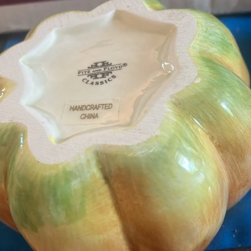 Fitz and Floyd Green and orange Pumpkin Bowl